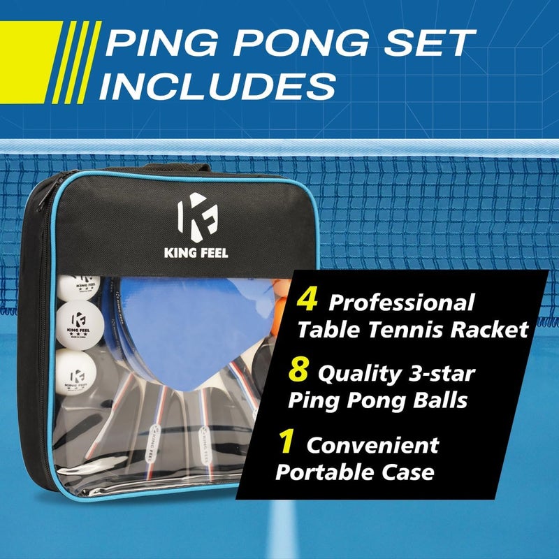 KINGFEEL Ping Pong Paddles Set of 4 Premium Table Tennis Rackets 3-Star Ping Pong Balls(8) with Ping Pong Paddle Case Professional Table Tennis Paddles Set for Indoor & Outdoor Games - Image 5